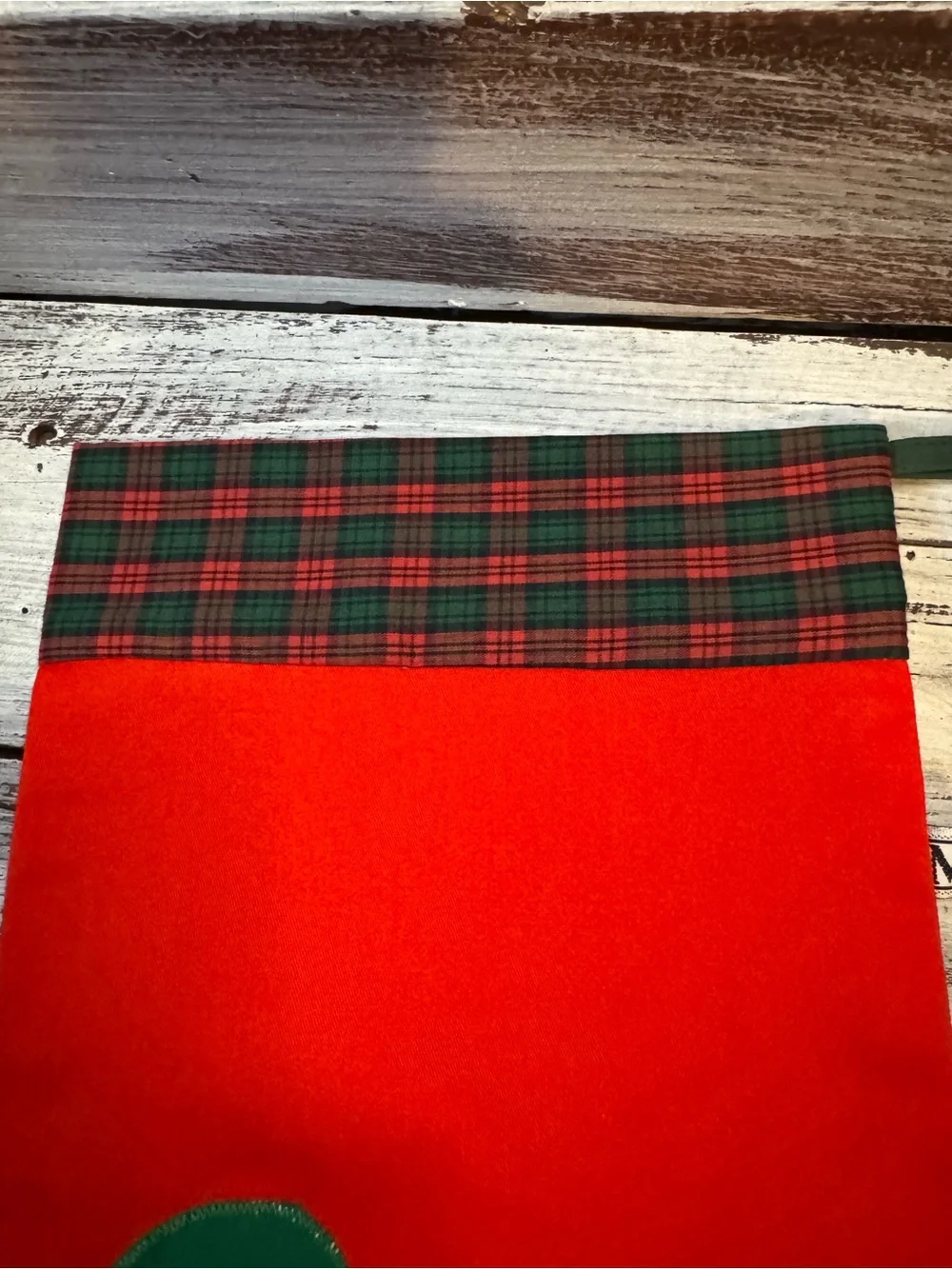 Source Unknown Red Christmas Stocking with Plaid Duck Applique